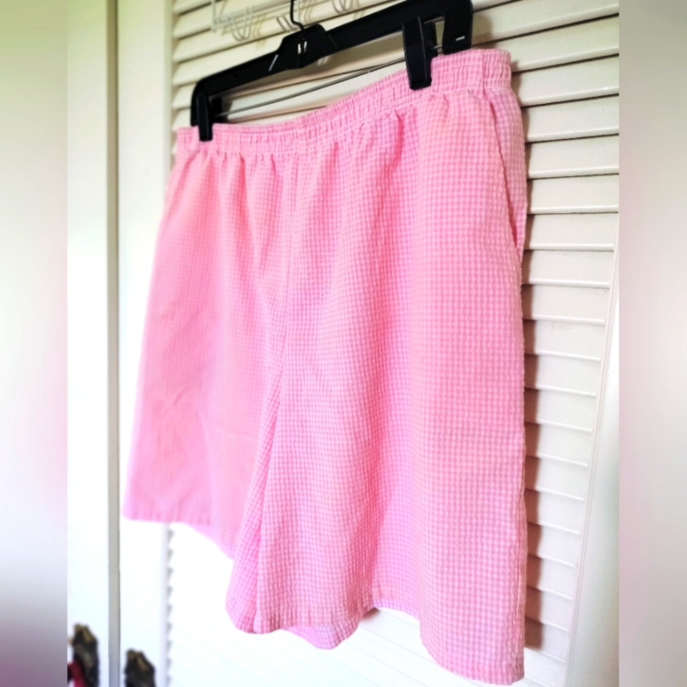 Sarah Bentley Size 14 Pink Gingham 7.5" Bermuda Shorts Pockets